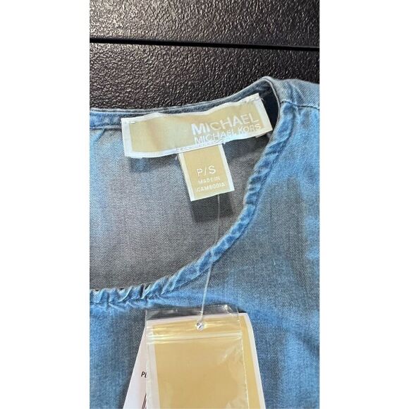 Michael Kors Women's Keyhole Back Short Sleeve Top Blue Sz Petites P/S NWT P1-87 - Picture 4 of 9